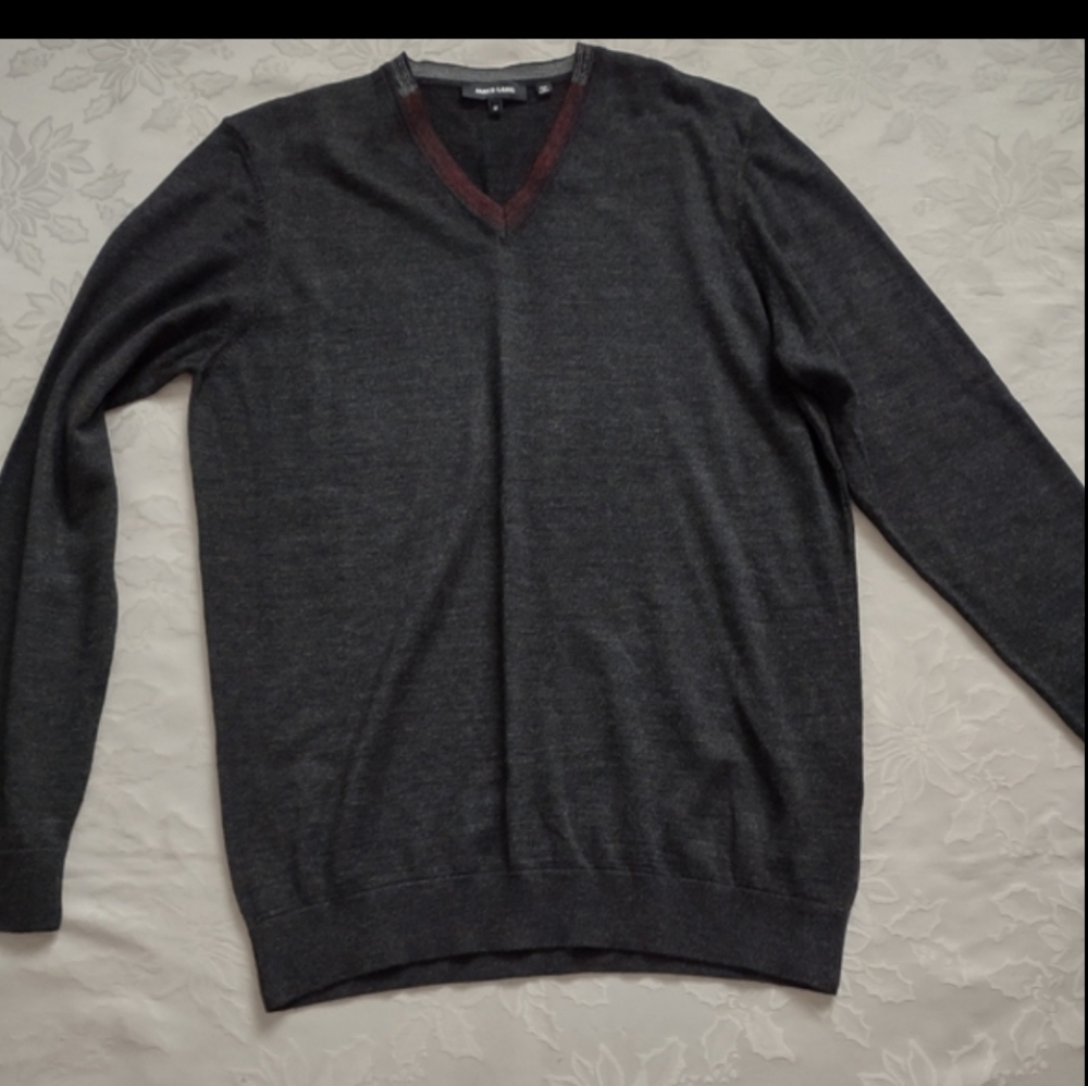 Jared Lang v-neck lightweight knit wool blend sweater charcoal
